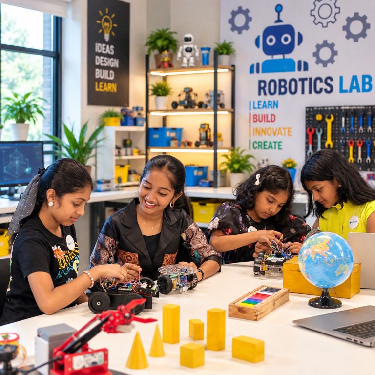 Kid building a robot